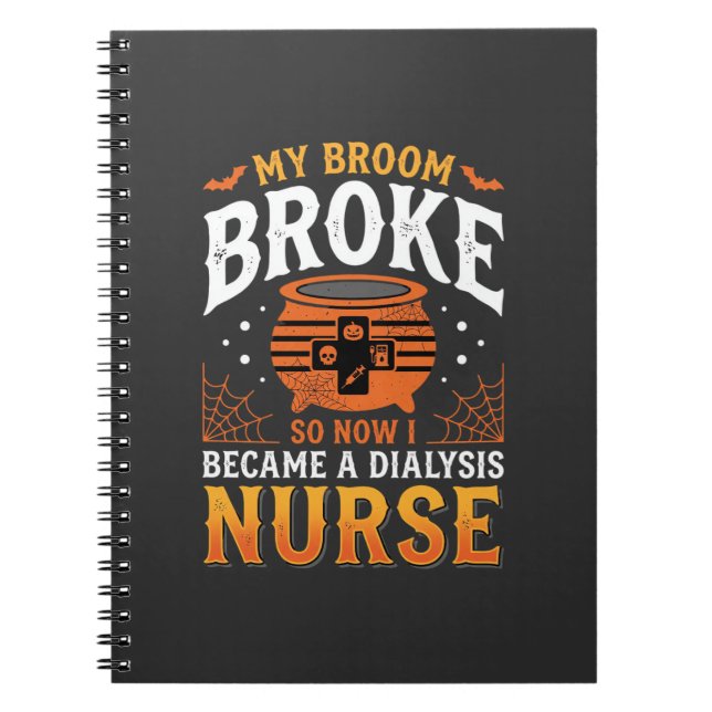 Carnet Infirmière en dialyse Halloween Balai Cassé Design (Devant)