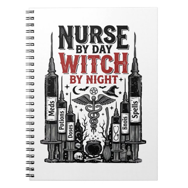 Carnet Infirmière le jour sorcière la nuit Design Hallowe (Devant)