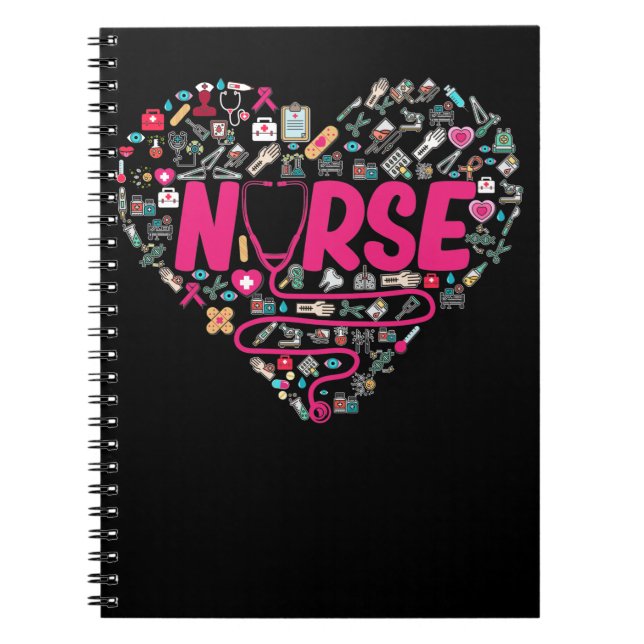 Carnet Infirmière Stethoscope Éléments Médicales Coeur (Devant)