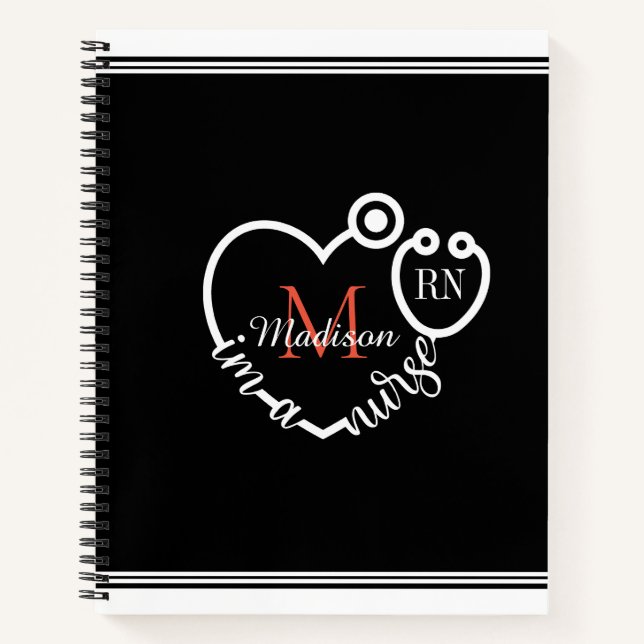 Carnet Infirmière Stethoscope Moderne Personnaliser le no (Devant)