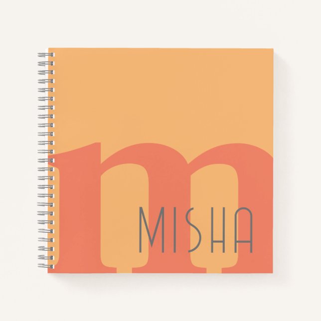 Carnet initiale de monogramme pêche rose gris nom personn (Devant)