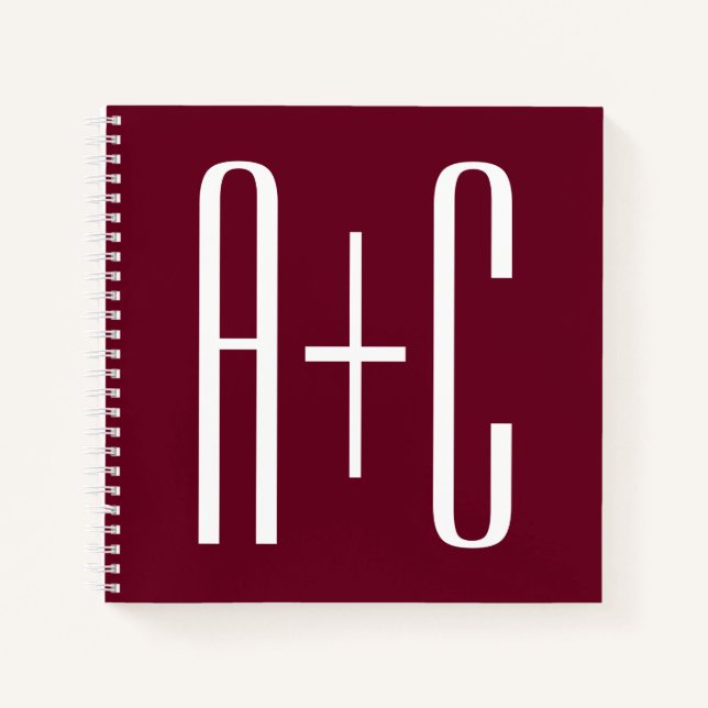 Carnet Initiales de couples simples | Blanc et bordeaux (Devant)