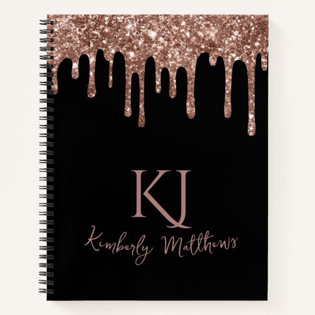 Carnet Initiales de monogramme à paillettes de rose gold  (Devant)