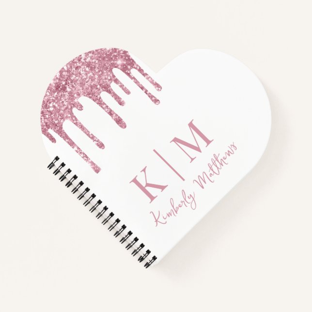 Carnet Initiales de monogramme à paillettes roses sur fon (Devant)
