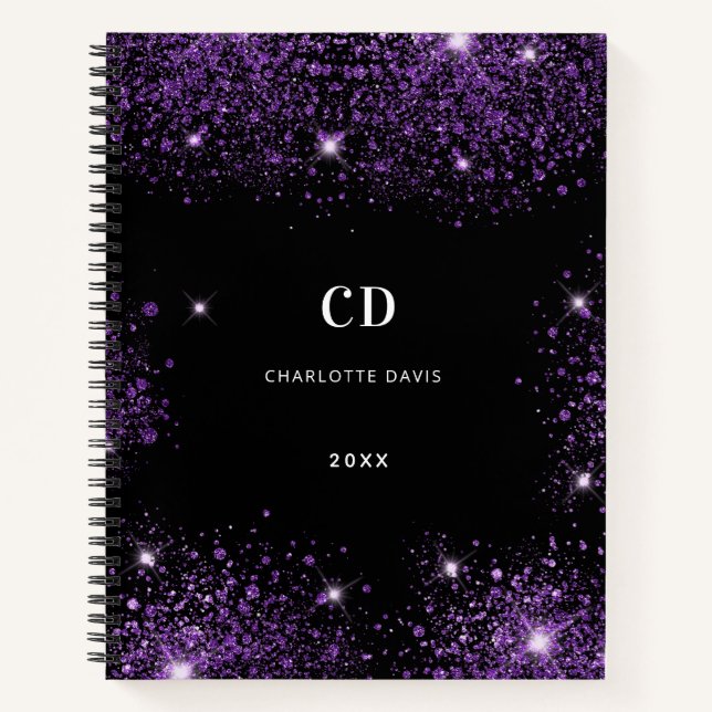 Carnet Initiales de monogramme de parties scintillant vio (Devant)