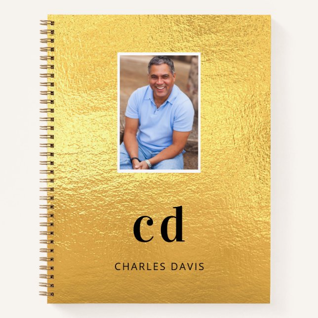 Carnet Initiales de monogramme de photo en or nom (Devant)