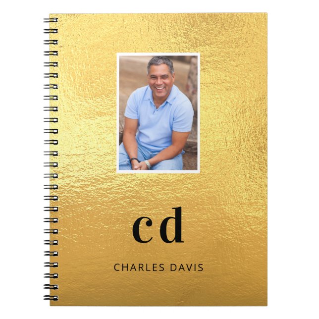Carnet Initiales de monogramme de photo en or nom (Devant)