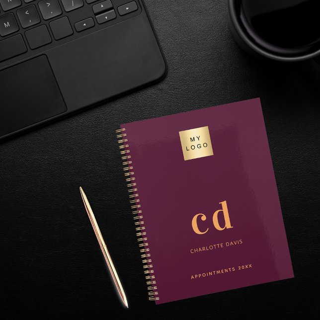 Carnet initiales de monogramme en or de Bourgogne logo d' (Créateur téléchargé)