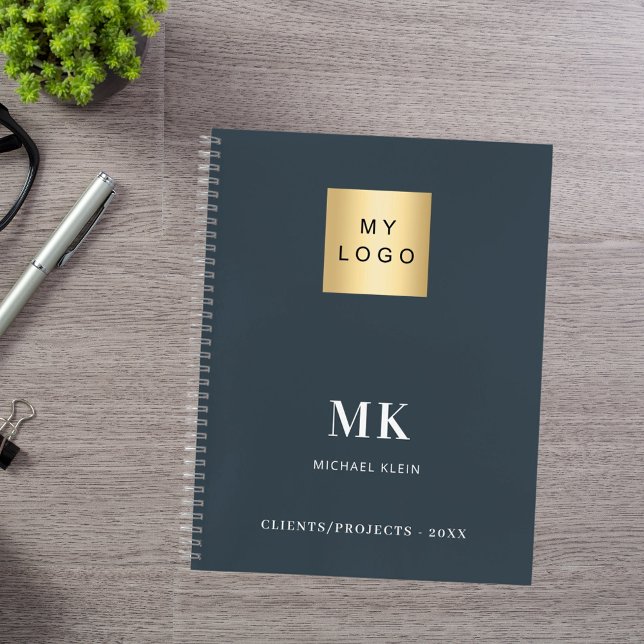 Carnet Initiales de monogramme gris charbon de bois affai (Créateur téléchargé)