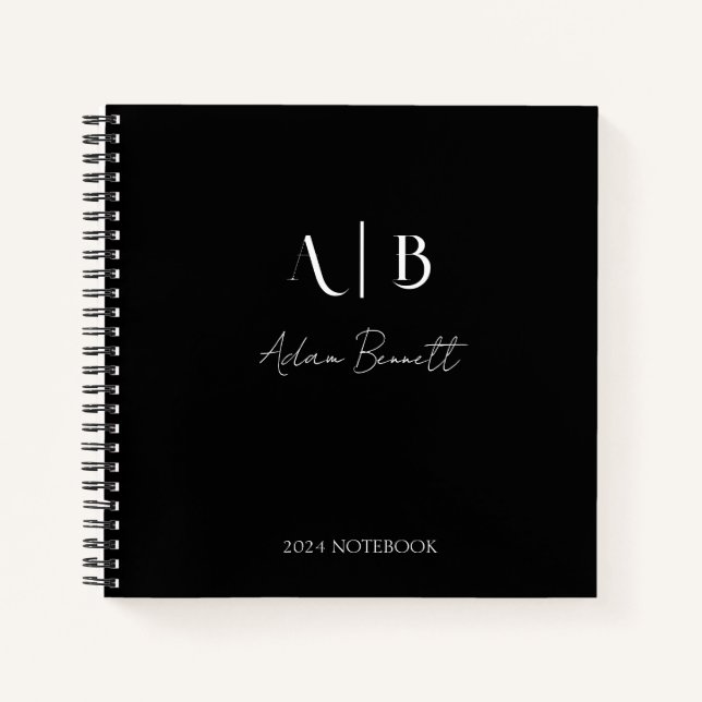 Carnet Initiales de monogramme personnalisé moderne noir (Devant)