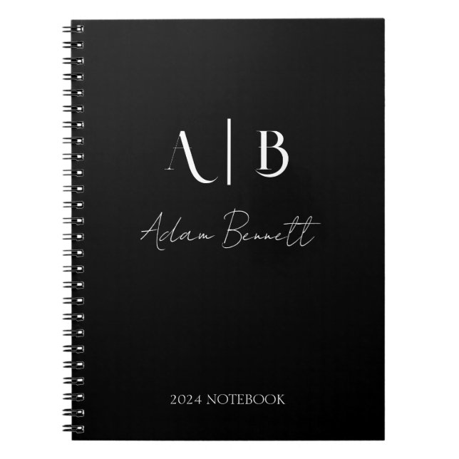 Carnet Initiales de monogramme personnalisé moderne noir (Devant)