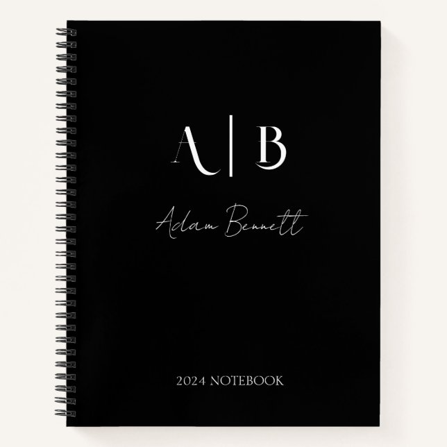 Carnet Initiales de monogramme personnalisé moderne noir (Devant)