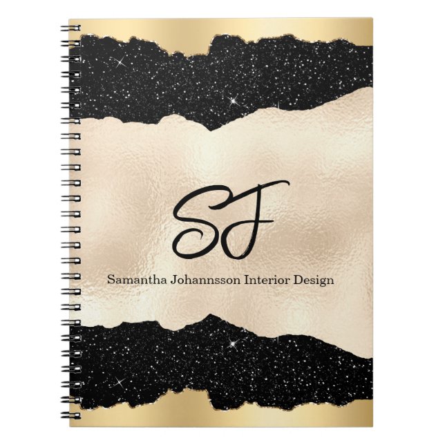 Carnet Initiales de monogramme sur noir et or luxueux (Devant)