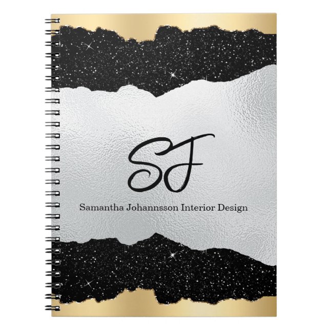 Carnet Initiales de monogramme sur noir luxueux argent et (Devant)