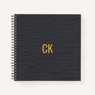 Carnet Initiales de Motif en cuir noir moderne