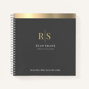 Carnet Initiales et rayure dorées, Nom Profession, Gris f