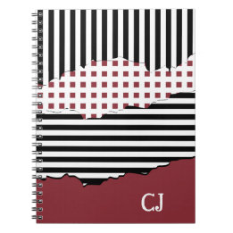 Carnet Initiales Grilles Net Couché Noir, Blanc & Rouge