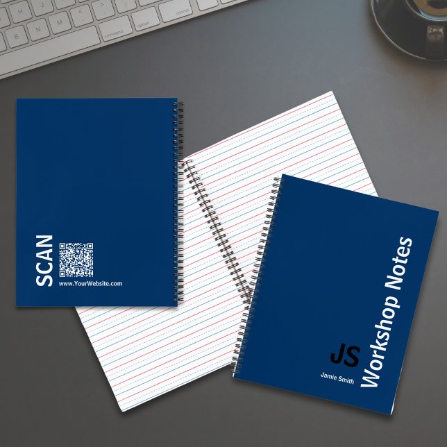 Carnet Initiales minimales Atelier Bleu Blanc (Minimal Initials Black Blue White Workshop Notebook)