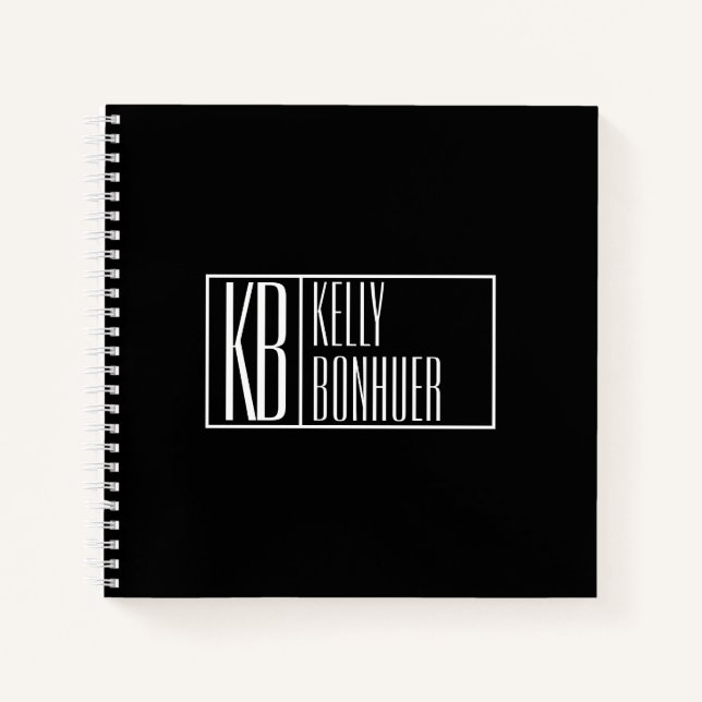 Carnet Initiales Modernes & Logo de Nom | Noir & Blanc (Devant)