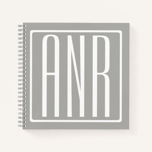 Carnet Initiales Monogramme | Blanc Sur Gris Clair (Devant)