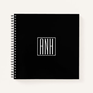 Carnet Initiales Monogramme   Blanc Sur Noir