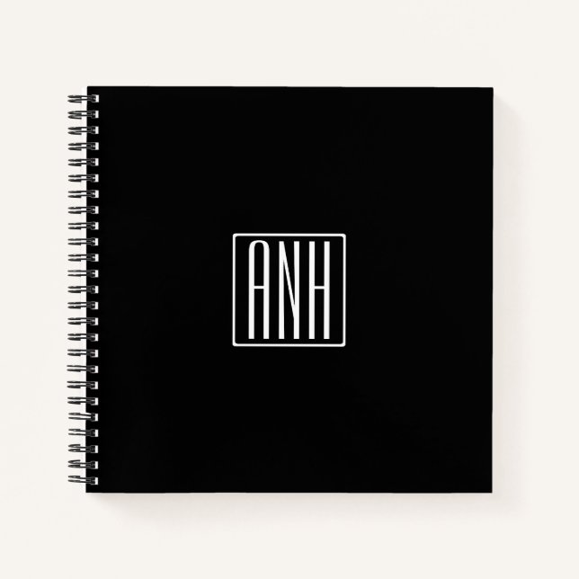 Carnet Initiales Monogramme | Blanc Sur Noir (Devant)