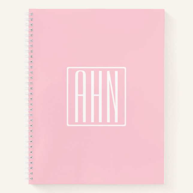 Carnet Initiales Monogramme | Blanc Sur Rose Clair (Devant)