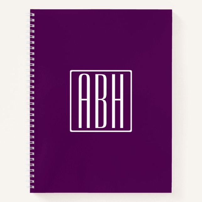 Carnet Initiales Monogramme | Blanc Sur Violet Foncé (Devant)
