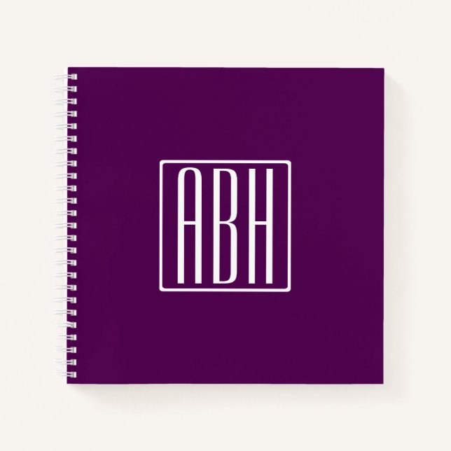 Carnet Initiales Monogramme | Blanc Sur Violet Foncé (Devant)