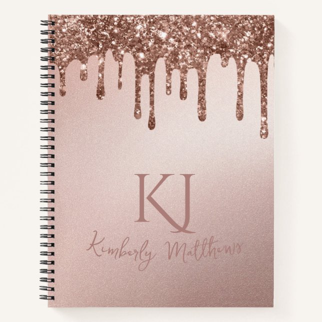 Carnet Initiales Monogramme Pailletées Rose Gold Glamour (Devant)