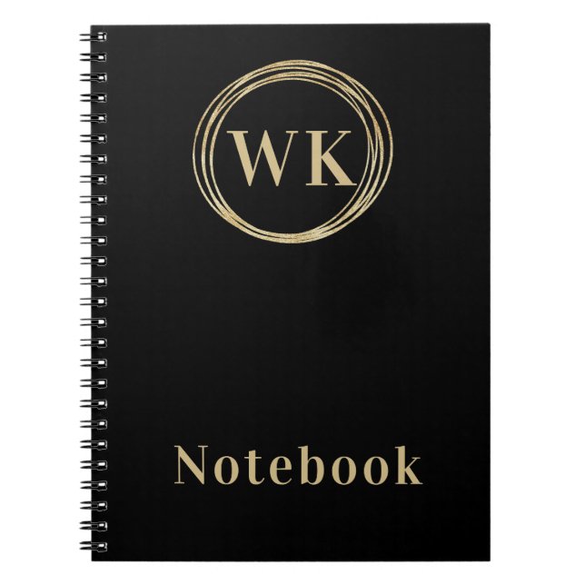 Carnet Initiales Monogrammes modernes Cercles d'or noir (Devant)