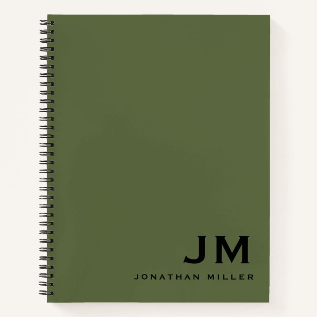 Carnet Initiales professionnelles de monogramme vert oliv (Devant)