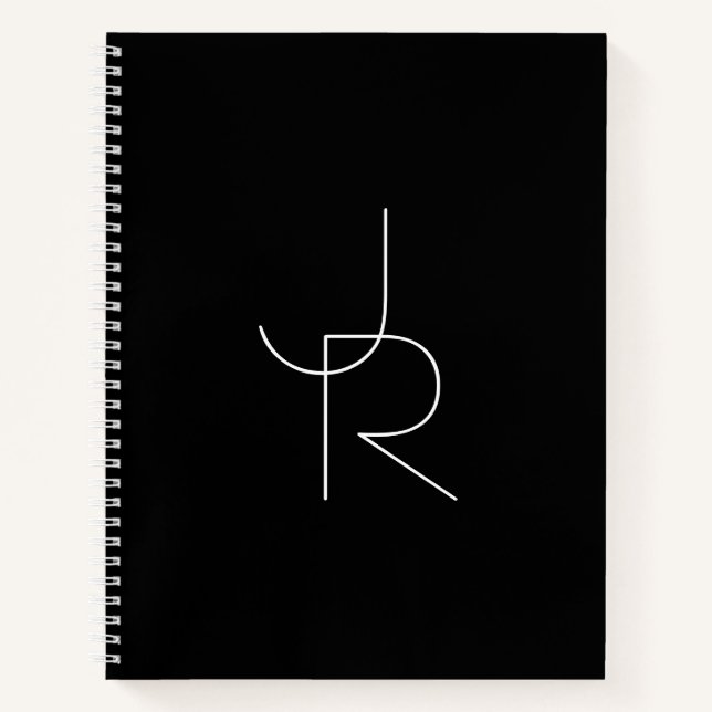 Carnet Initiales superposées Modern 2 | Blanc sur Noir (Devant)