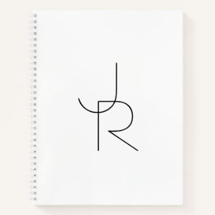 Carnet Initiales superposées Modern 2   Noir sur Blanc