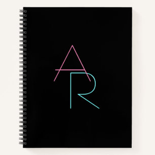 Carnet Initiales superposées modernes Rose Turquoise No