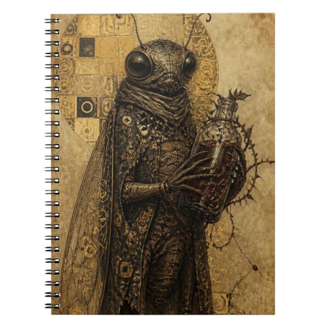 Carnet insecte de cigale rétro tenant une bouteille envel (Devant)