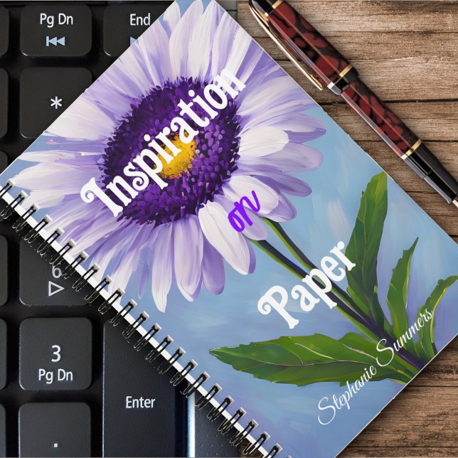 Carnet Inspiration sur papier violet fleur de marguerite  (Créateur téléchargé)