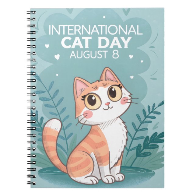 Carnet International Cat Day Cute Whimsical Cat Art (Devant)