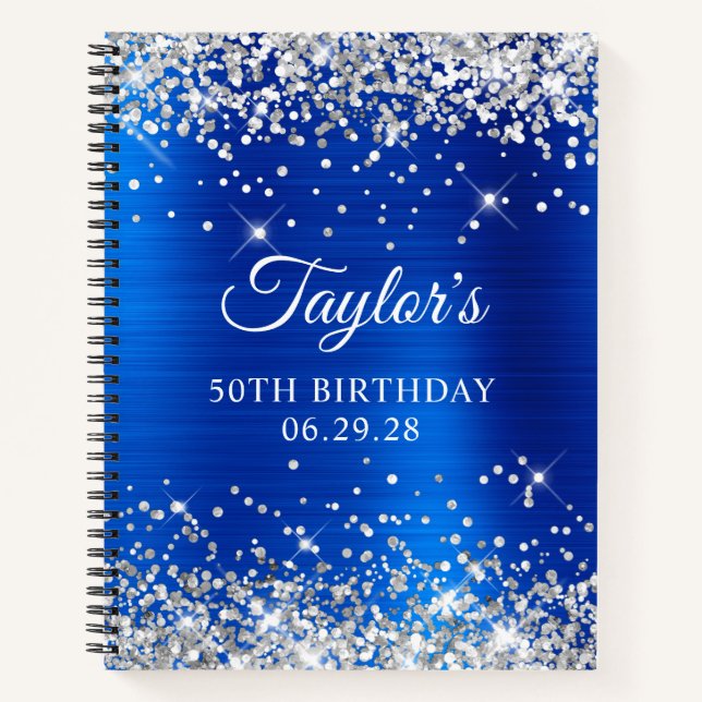 Carnet Invité 50e Anniversaire Argent Paillettes Bleu Roy (Devant)