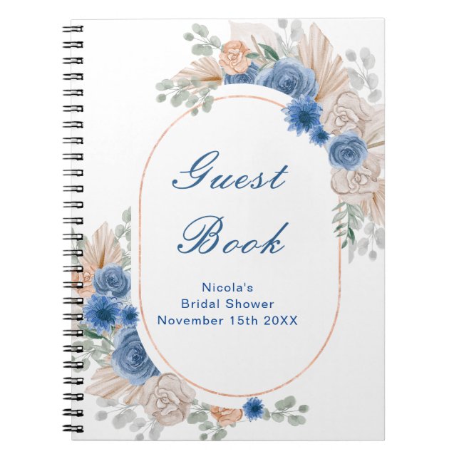 Carnet Invité à la Baby Shower Blue Boho Herbe de Pampas  (Devant)
