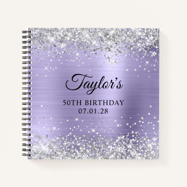 Carnet Invité d'anniversaire 50 ans Argent Paillettes Lav (Devant)