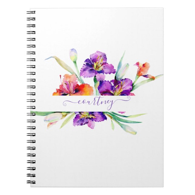 Carnet Iris aquarelle violette personnalisée  (Devant)
