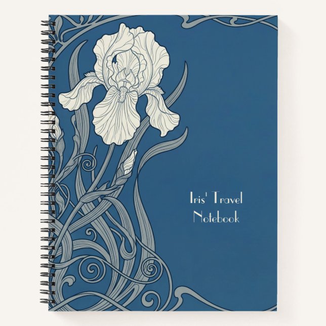 Carnet Iris Art Nouveau Bleu et Blanc (Devant)