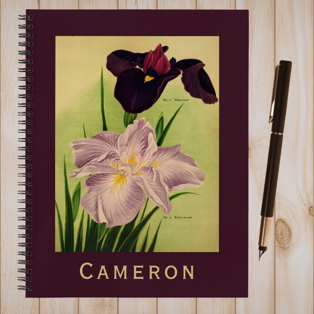 Carnet Iris d'eau japonais Monogramme botanique vintage (Créateur téléchargé)