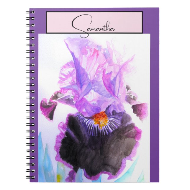 Carnet Iris Irises Flower Watercolor Floral Purple Art (Devant)