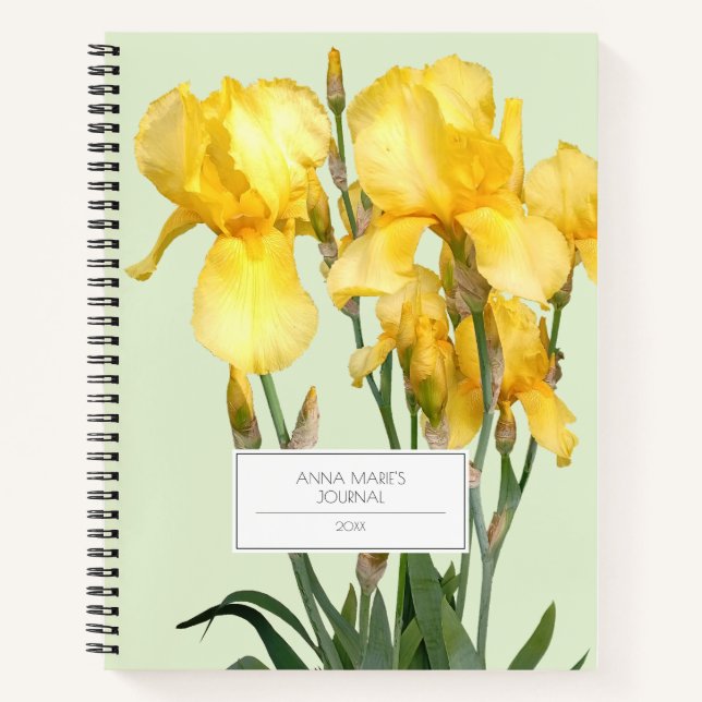 Carnet Iris jaune personnalisable avec nom Vert citron cl (Devant)