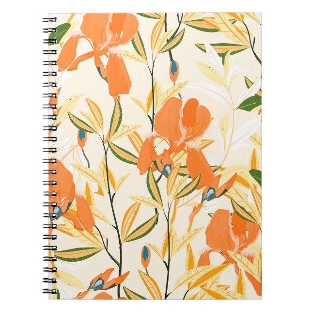 Carnet Iris orange : motif floral transparent (Devant)