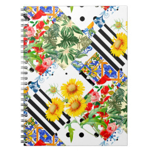 Carnet italien, art sicilien, patchwork, Fleurs d'été