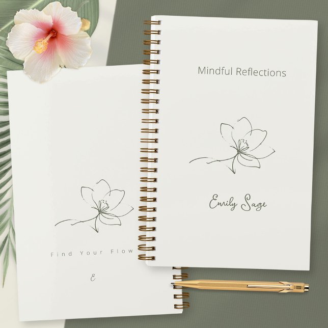 Carnet Ivory Zen Yoga Floral Line Art Sage Green Luxury (Ivory Zen Yoga Floral Line Art Sage Green Luxury Notebook ©Susanne Sachers - Sunny Wanderlust 🌞✈️)