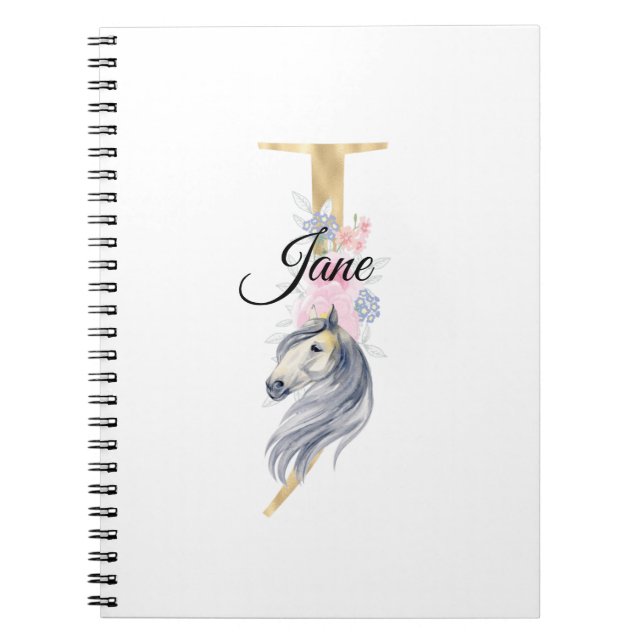 Carnet J lettre nom personnalisé monogramme avec cheval (Devant)